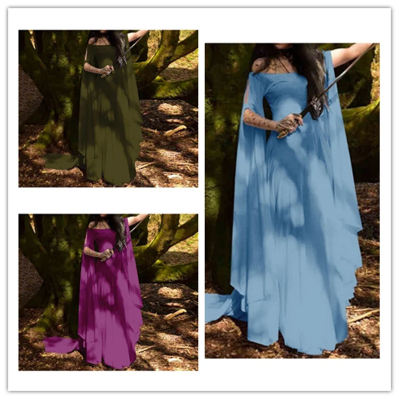 

Renaissance Goddess Greek Women's Medieval Cosplay Costumes 2022 New Ancient Solid Color Loose Sleeve Slim Elegant Maxi Dresses