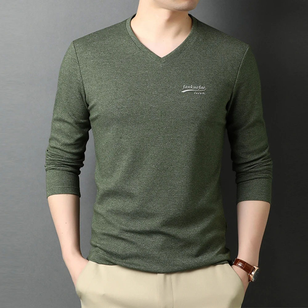 2023 Top Quality New Fashion Brand 95% Cotton 5% Spandex Plain V Neck Long Sleeve t Shirt Men Cotton Casual Men Clothes