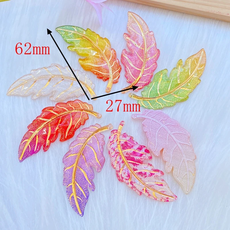 8pPcs Resin Colorful Leaf Flat Back Rhinestone Colored Feathers Applique DIY Wedding 1 Hole Ornament Craft