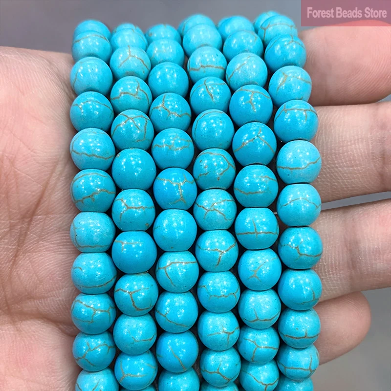 4/6/8/10/12mm Yellow Stripe Blue Turquoises Round Loose Beads Synthetic Stone DIY Bracelet Accessories for Jewelry Making 15''