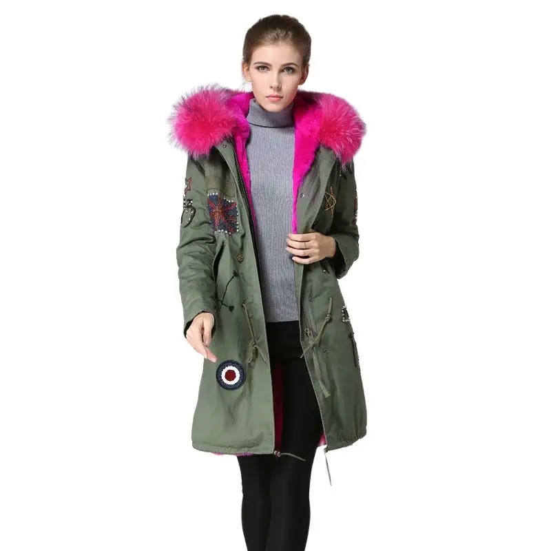 Mr&Mrs Raccoon Fur Long Style Rose Coats Down Jacket Blazer Women Flag Jacket Wome Winter Coat Winter Hot Pink Jacket Women