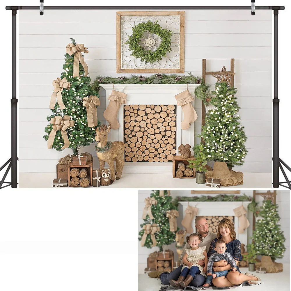 عيد الميلاد التصوير خلفية الموقد الشتاء الأسرة حزب راية خلفية شجرة عيد الميلاد جورب إكليل التصوير الفوتوغرافي استوديو الصور