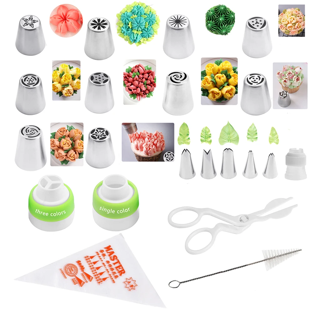 

30PCS Russian Tulip Icing Piping Nozzles Pastry Cream Tips Stainless Steel Leaf Rose Pastry Nozzles Confectionery Tool