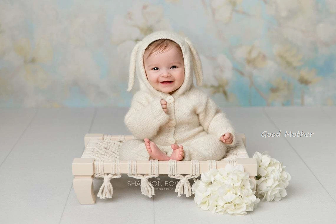 Newborn photo props woven chair first year photo wooden props for photography boho style woven props