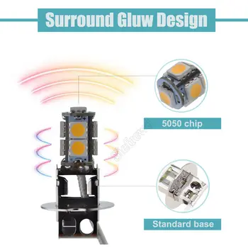 1/2 個 H3 LED 燈泡 5050 9SMD 暖白光,適用於汽車霧燈、日行燈、手電筒、頭燈 PK22S 6V 6伏直流 8 最佳銷售 6V H3 LED - №5