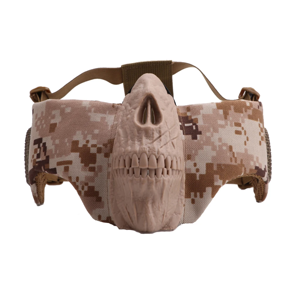 Tactics Airsoft Half Face Mesh Mask With Ear Protection Skull Mask War Shooting Game  Outdoor Field Camouflage Hunting Equipment