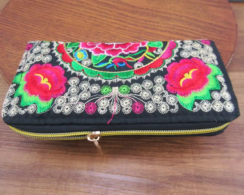 Vintage Hmong Thai Ethnic Wallet Purse, Card Holder Bag, Hobo Hippie Handbag with Embroidery, SYS-198