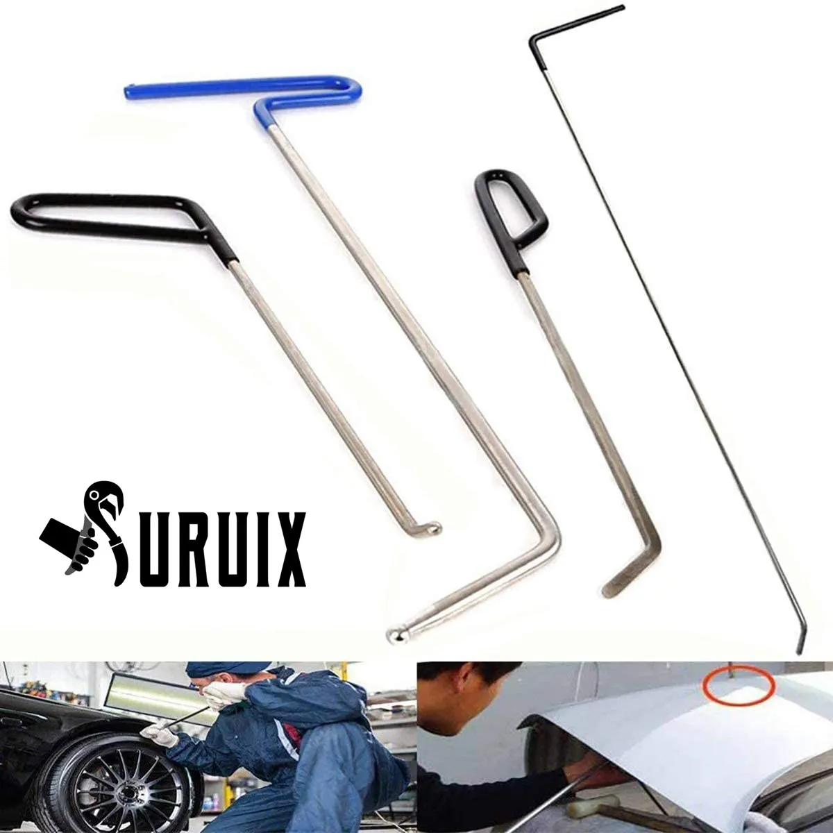 4pcs Rods Tools Hail Repair Kit Car Door Dings Repair Hand Tools Paintless Dent Removal Puller Sets