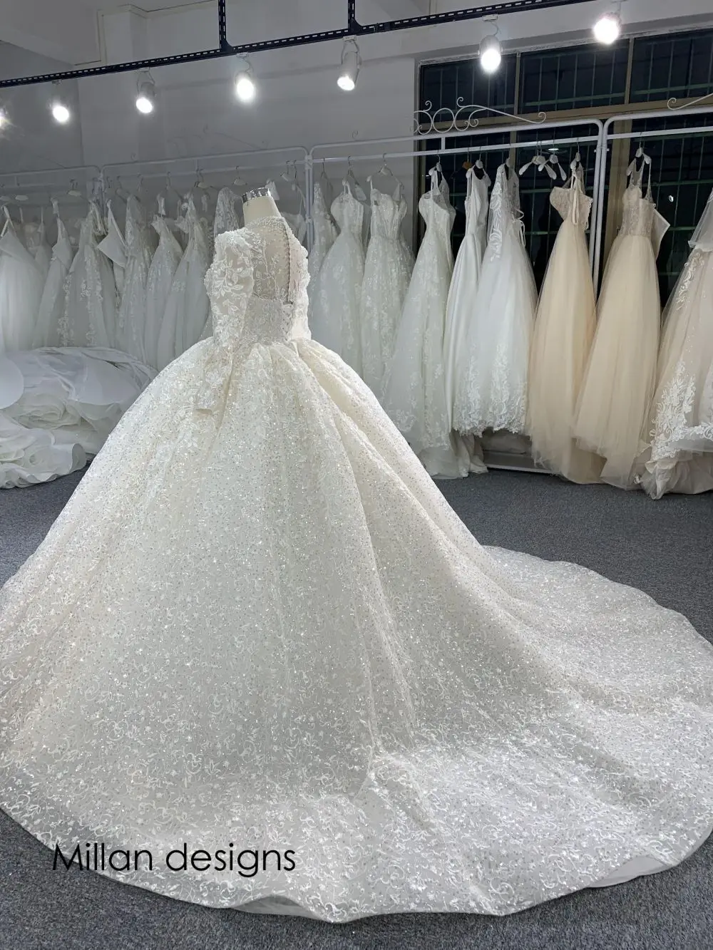 Real Photos Luxury Long Sleeves Wedding Dresses Pearls Beaded Ball Gown Bridal Dress Lace Bridal Gown 2024 Vestido De Novias