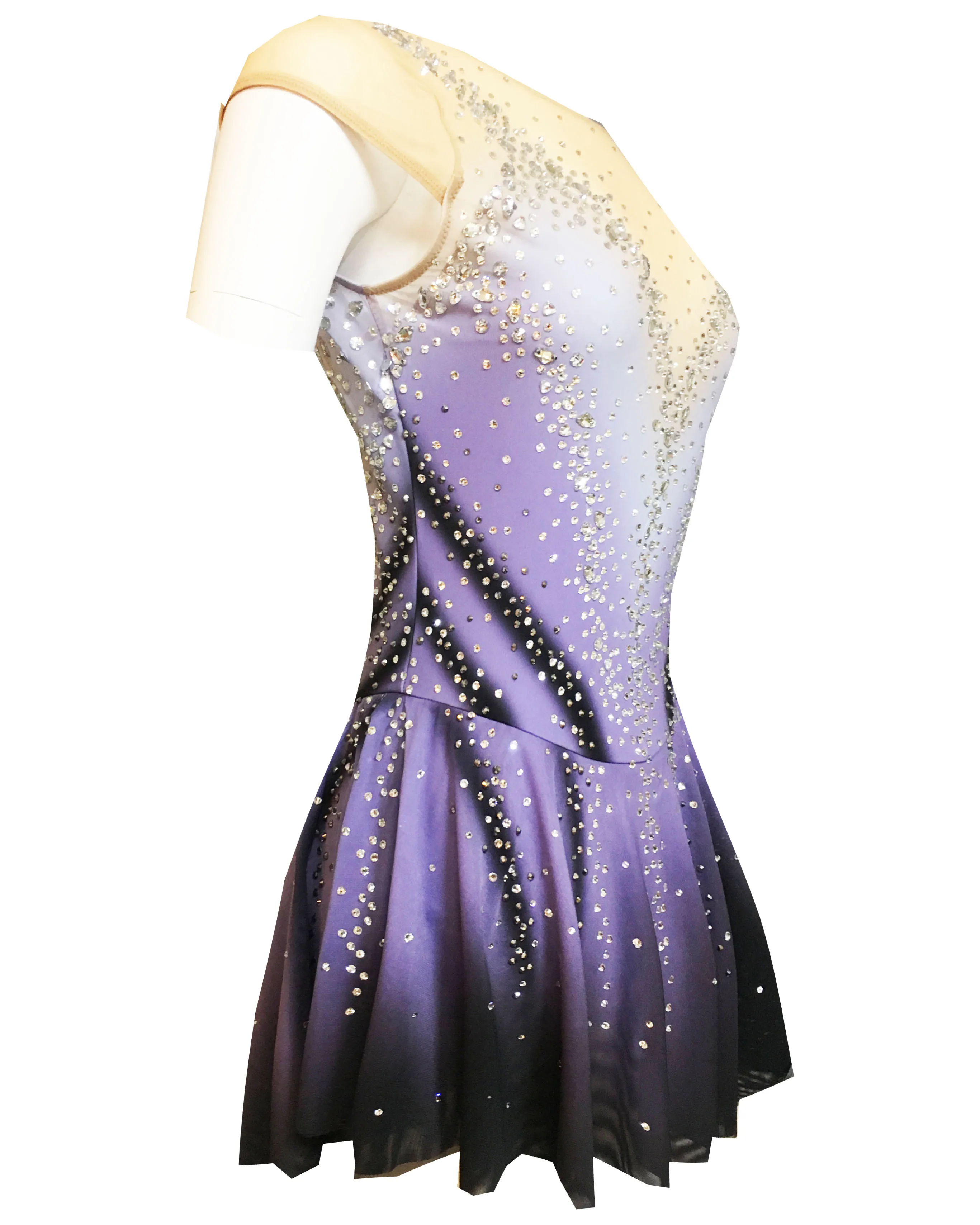 Violet Figure Skating Dress Long-Sleeved Ice Skating Skirt Spandex
