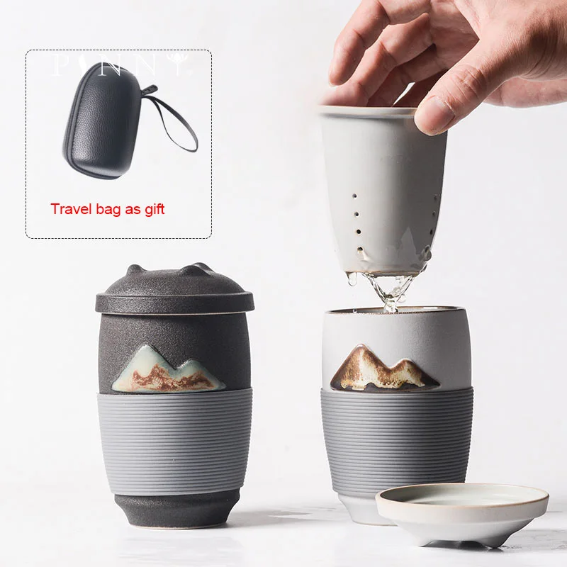 

PINNY 300ML Office Creative Mug Ceramic Portable Travel Tea Mugs Chinese Tea Service Household Tea Maker Double Wall Tea Cup