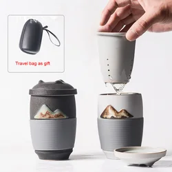 PINNY 300ML Office Creative Mug Ceramic Portable Travel Tea Mugs Chinese Tea Service Household Tea Maker Double Wall Tea Cup