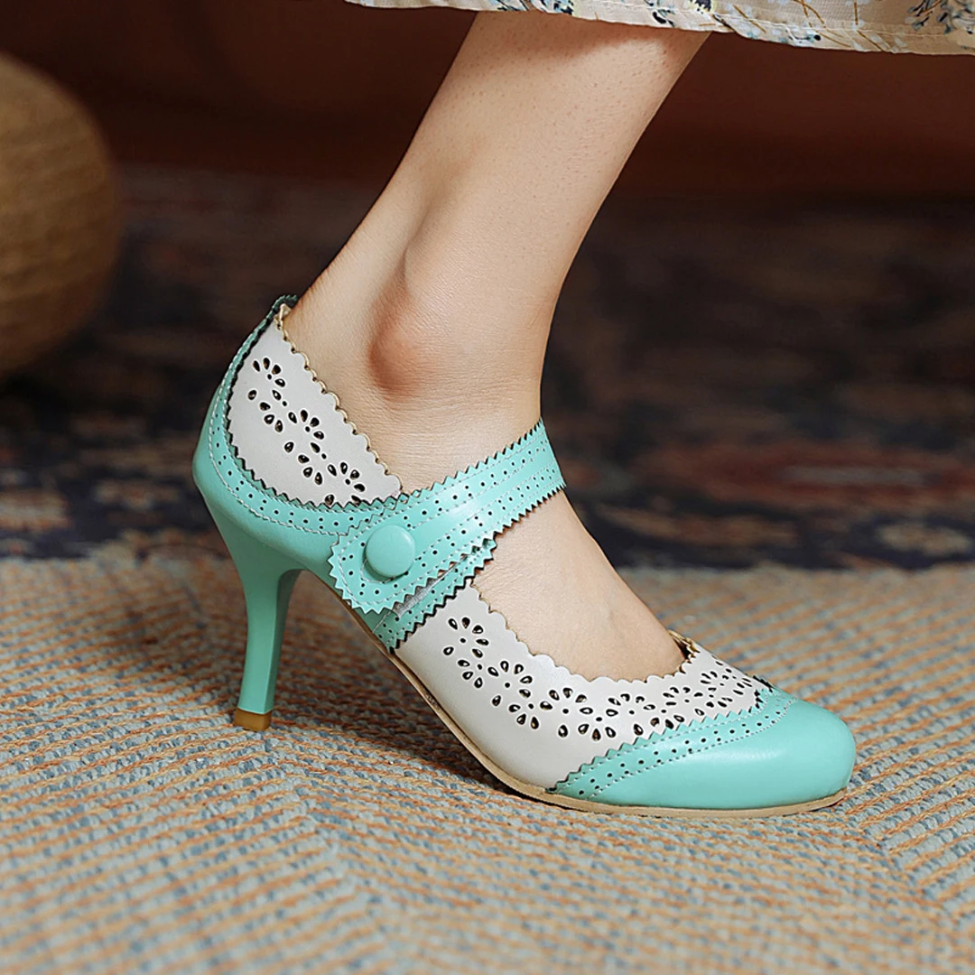 Pastoral Lolita Style Hollow Printed Pumps Wine Glass Heel Comfortable Breathable Spring And Summer Fashion Women's High Heels