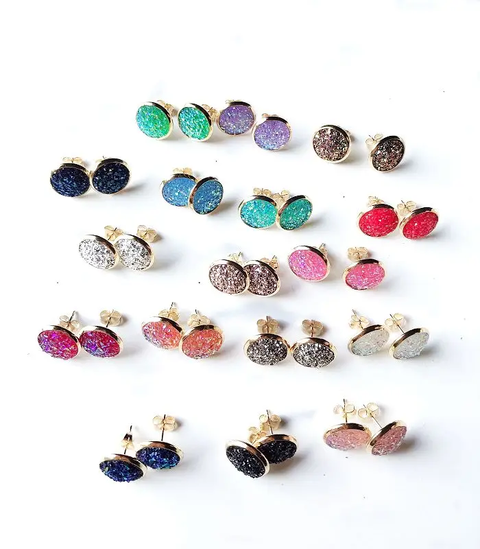 50 pairs Druzy Stainless Steel Stud Earrings Imitation Crystal Stone Stud Earrings For Women  Jewelry Accessories