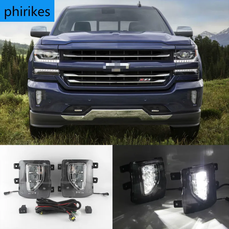 

2Pcs Car Front Fog Lights Bumper Daytime Running Driving Lamps for chevrolet Silverado 1500 2016 2017 2018