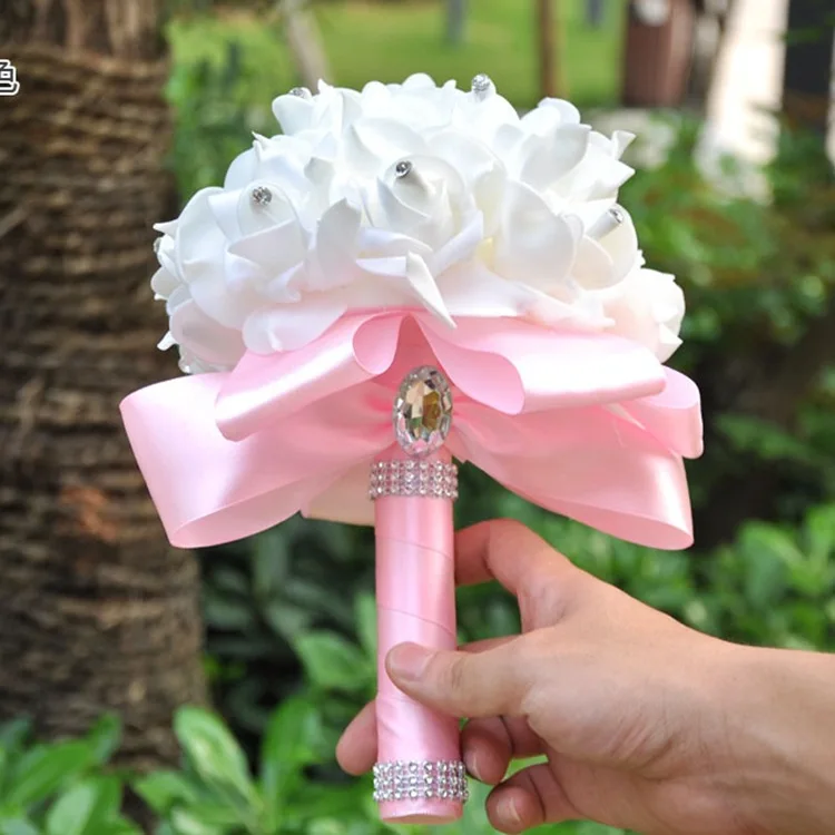 Ramo de novia de estilo coreano para boda, flor Artificial, cintas de diamantes de imitación de cristal para decoración de fiesta y Iglesia, 2021