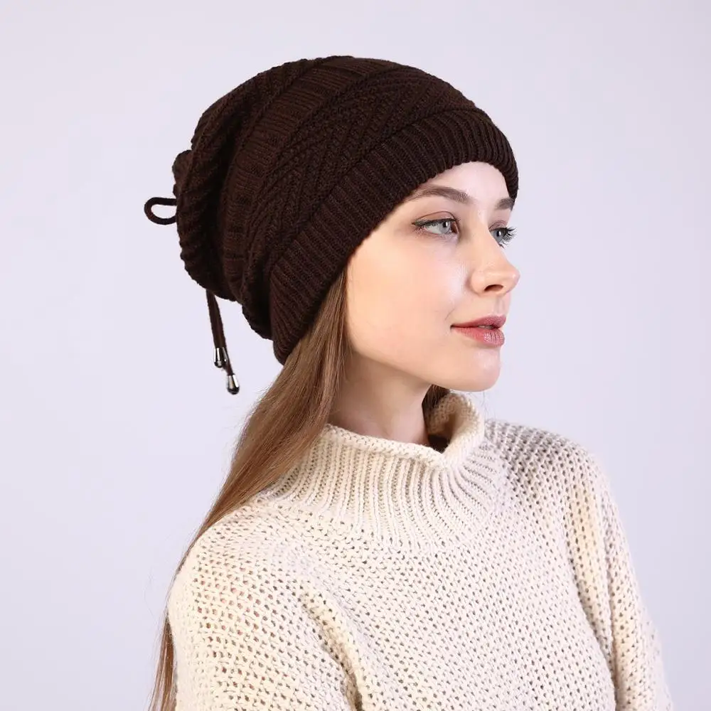 Gorros elásticos de punto para mujer, bufanda de redecilla sólida, gorro cálido para mujer, gorro de otoño e invierno