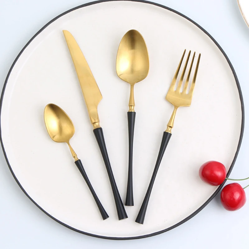 4pcs/set Black Gold Tableware Stainless Steel Cutlery Dinner Set Table Knife Fork Dinnerware Kitchen Accessories Christmas Gift