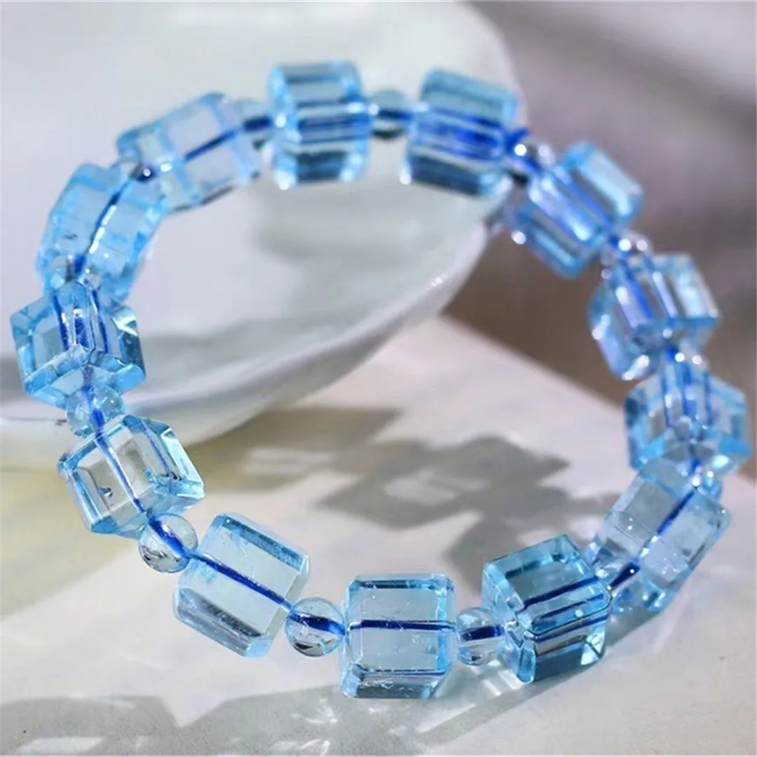 10mm Natural Blue Topaz Quartz Bracelet Jewelry For Women Lady Men Healing Gift Crystal Clear Beads Stone Gemstone Strands AAAAA