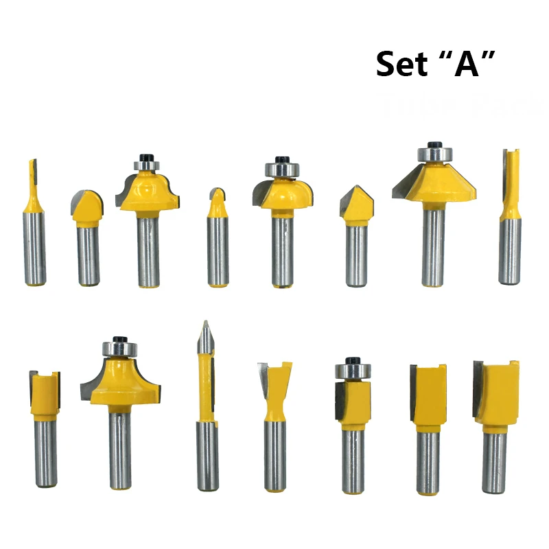 15pcs 8mm Router Bit Set Trimming Straight Milling Cutter for Wood Bits Tungsten Carbide Cutting Woodworking MC02006