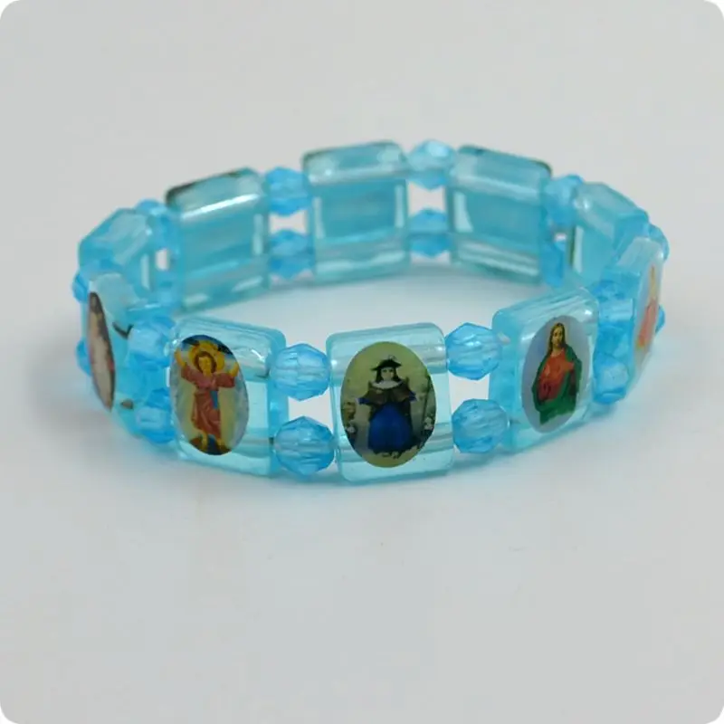 Holy Icon JESUS Virgin Mary Plastic Catholic Rosary Beads Bracelet Religious Bracelets