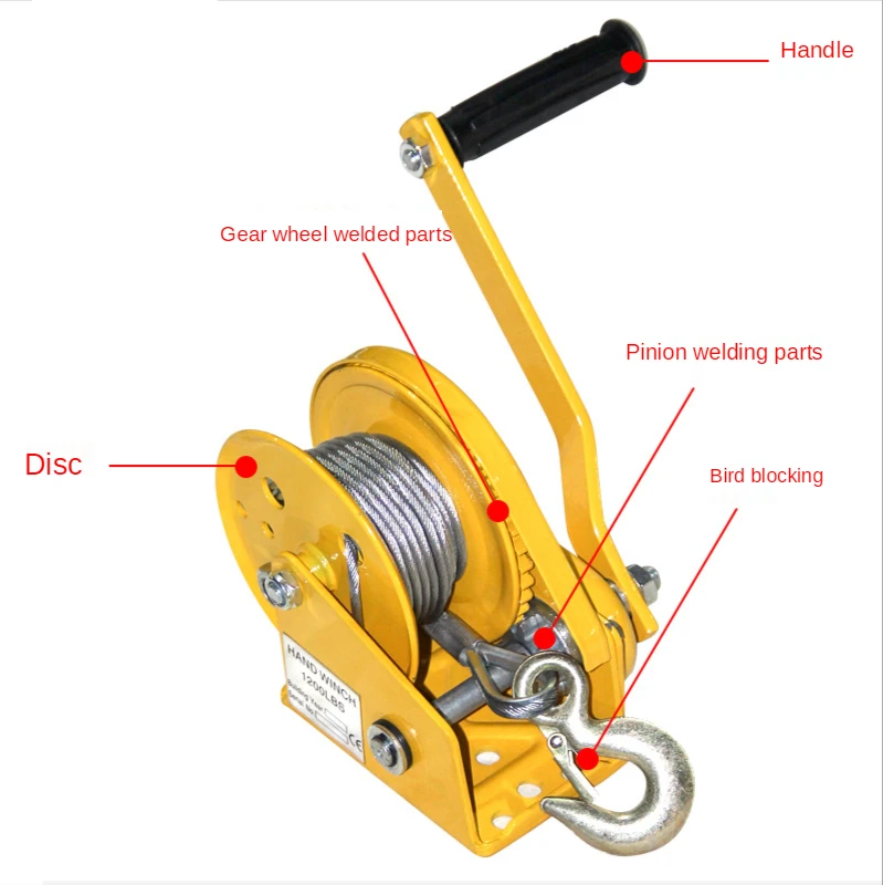 Hand-cranked winch, self-locking, brake-type, manual winch, household hand-cranked winch, traction machine, hand-cranked small c