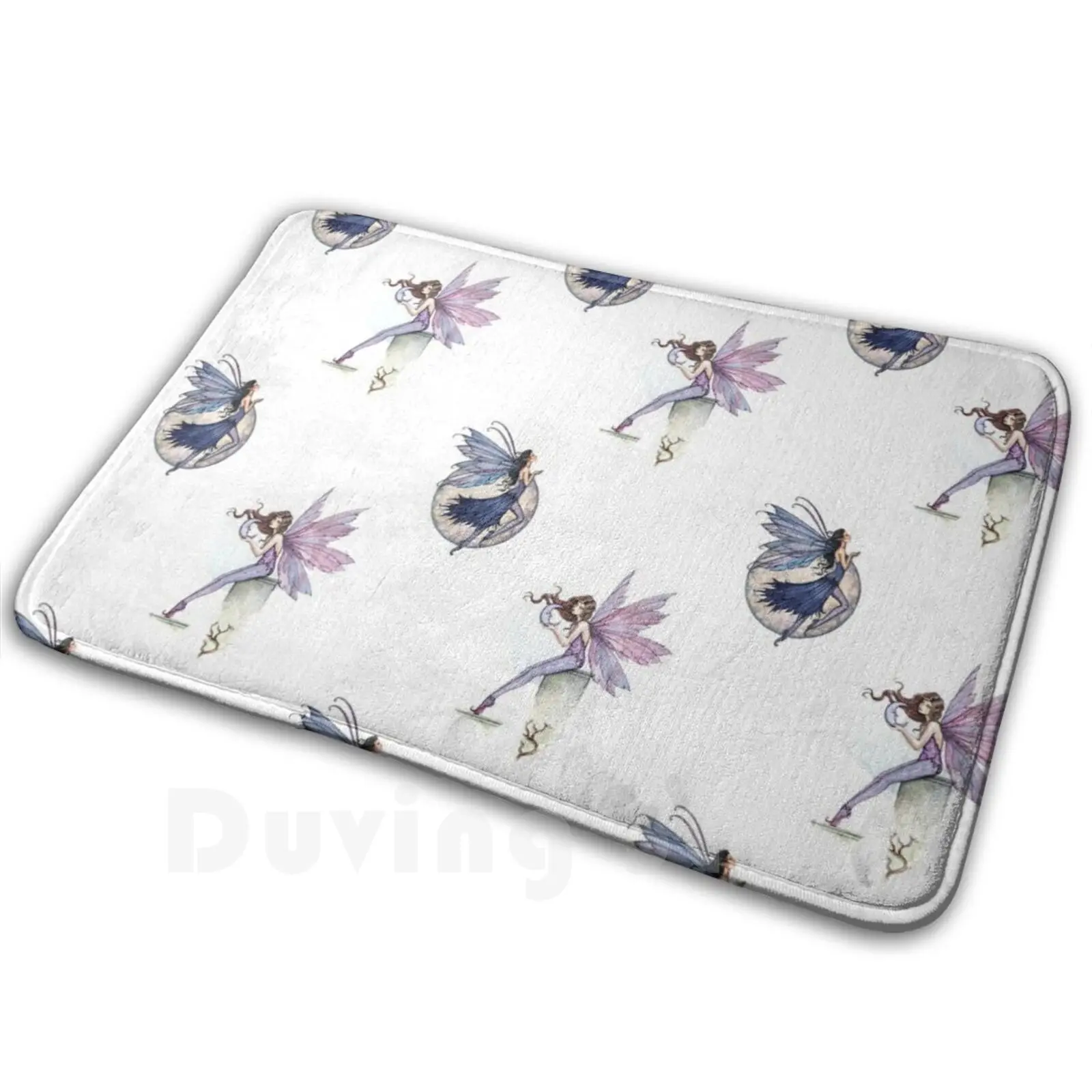 Moon Fairies Illustration Pattern Soft Non-Slip Mat Rug Carpet Cushion Fairy Faery Fairies Moon Celestial Blue Purple