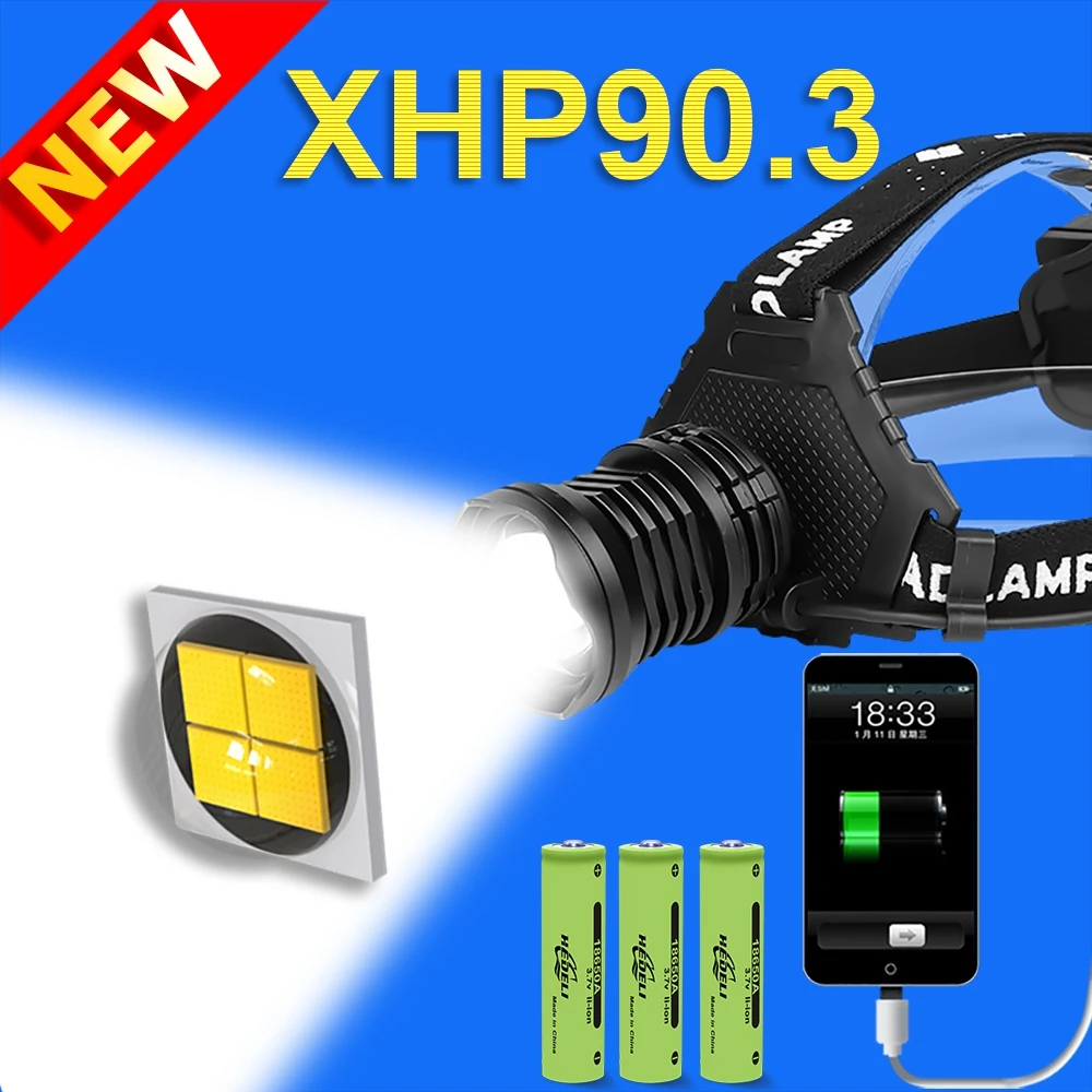 HEDELI New XHP90.3 LED Headlamp XHP90.2 High Power LED Headlight Usb 18650 Rechargeable Head Flashlight XHP50.2 Zoom Head Torch