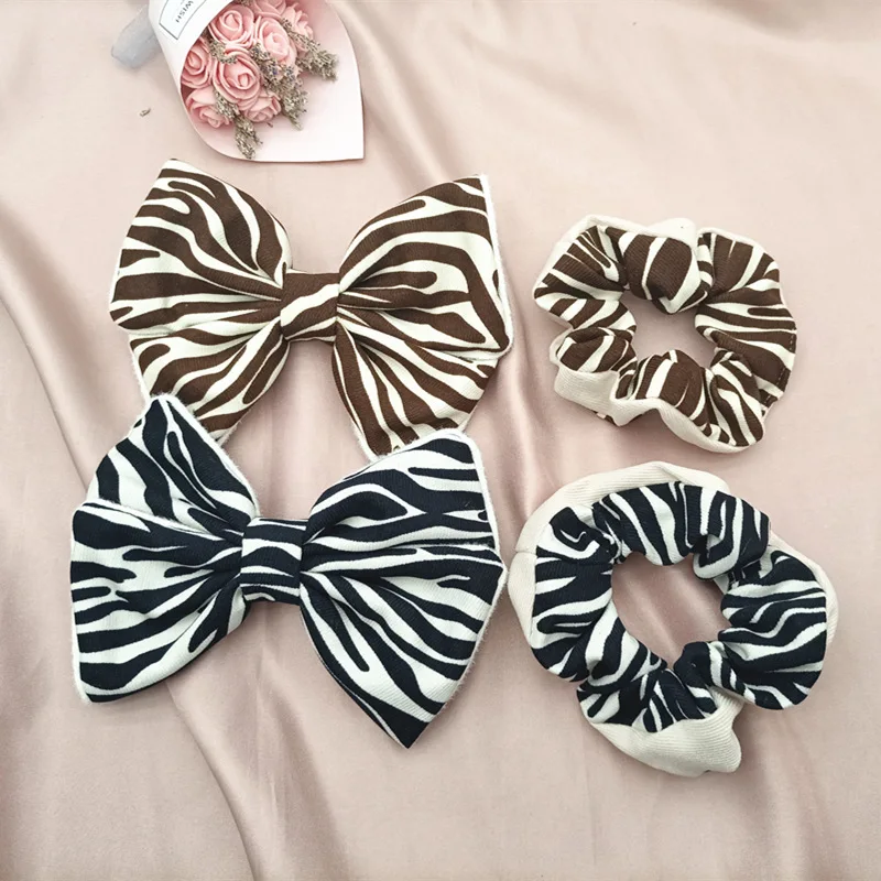 Zebra Striped Hair Accessories Leopard Bow Hair Tie Rope Hair Clip Chocolate Color Bow-knot Plaid Hairband Barrettes Wholesale