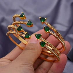 24K Gold Color Dubai Bangles For Women African Ethiopian Bracelets Green Stone Wedding Jewelry Party Gifts Bijoux Comorien Dubai