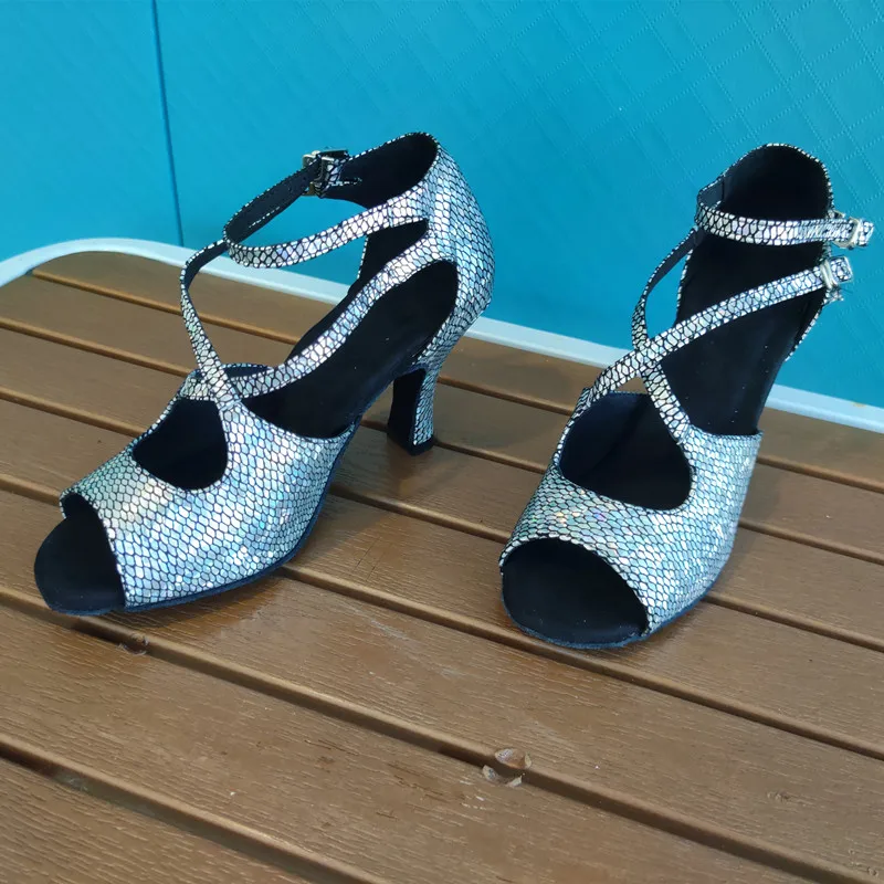 Evkoodance damskie buty do tańca ćwiczą Snaker skóra latynoska Salsa balowa buty Tango 7cm na obcasie DIY imprezowe buty do tańca dla kobiet