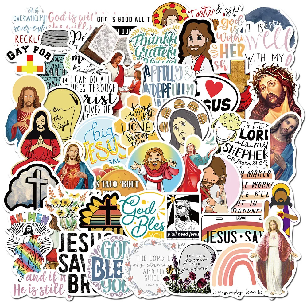 10/30/50 pçs cristãos jesus religioso graffiti adesivos diy à prova ddiy água skate carro portátil graffiti bagagem adesivo crianças brinquedo