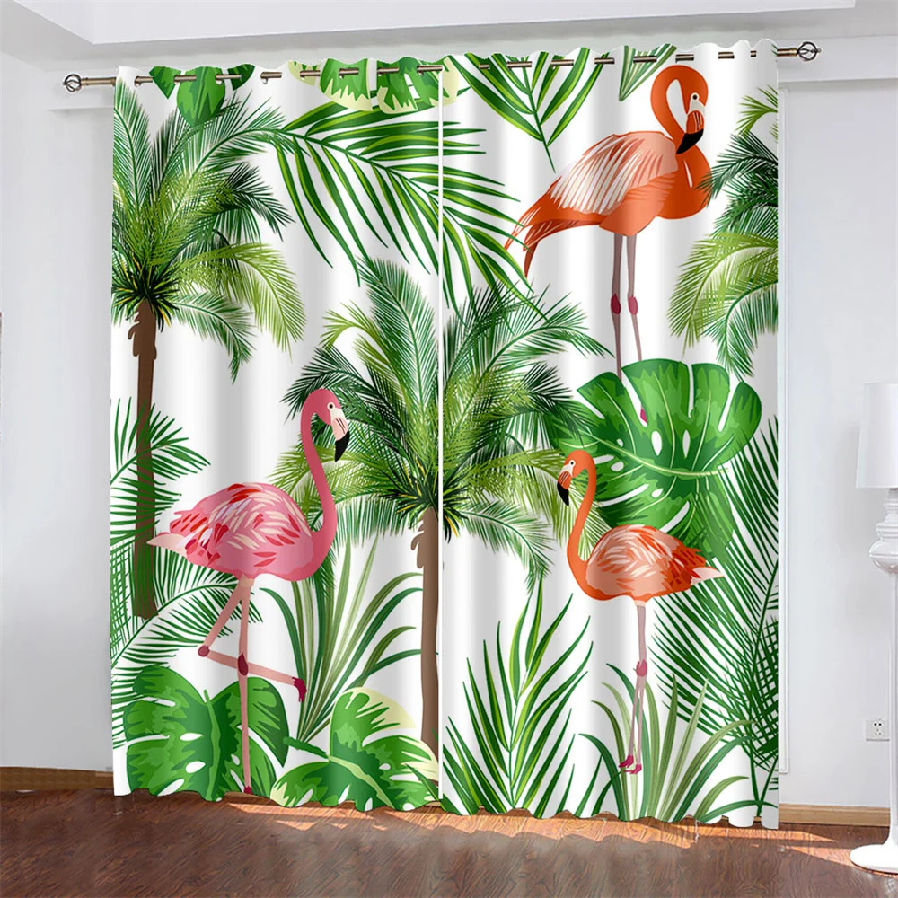 

Artistic Flamingo Printing Woven Curtains Bedroom Blackout Curtains Two Separate Curtains on The Left and Right