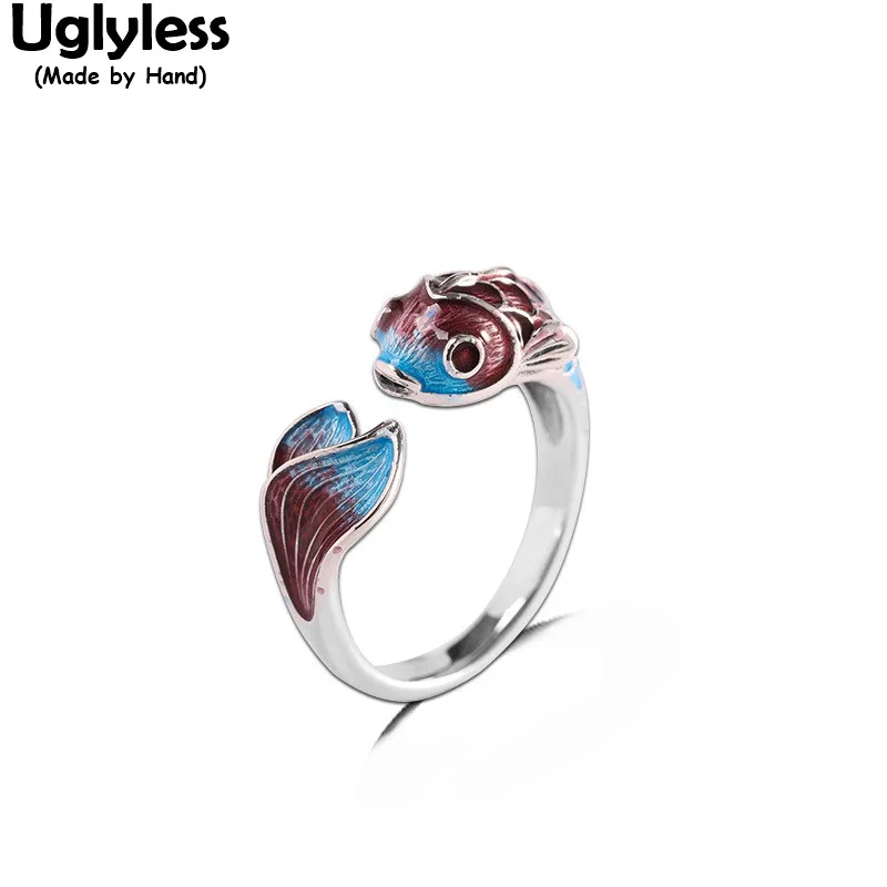 

Uglyless Anti-выцветающая Эмаль Красочный 925 серебро Карп кольца с рыбками для женщин креативные животные ювелирные изделия винтажные этнические кольца Китай шик