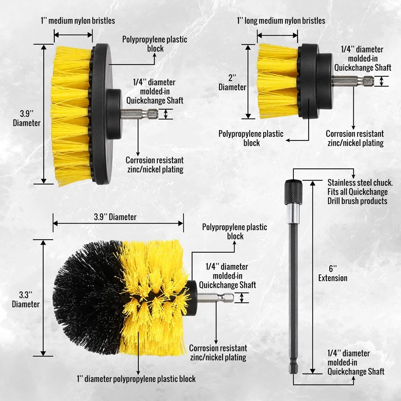 4Pcs Combinate Drill Brush Power Scrubbing Brush Drill Spin Scrubber Electric Cleaning Brush Fixing for Car Bathroom Wooden Floo