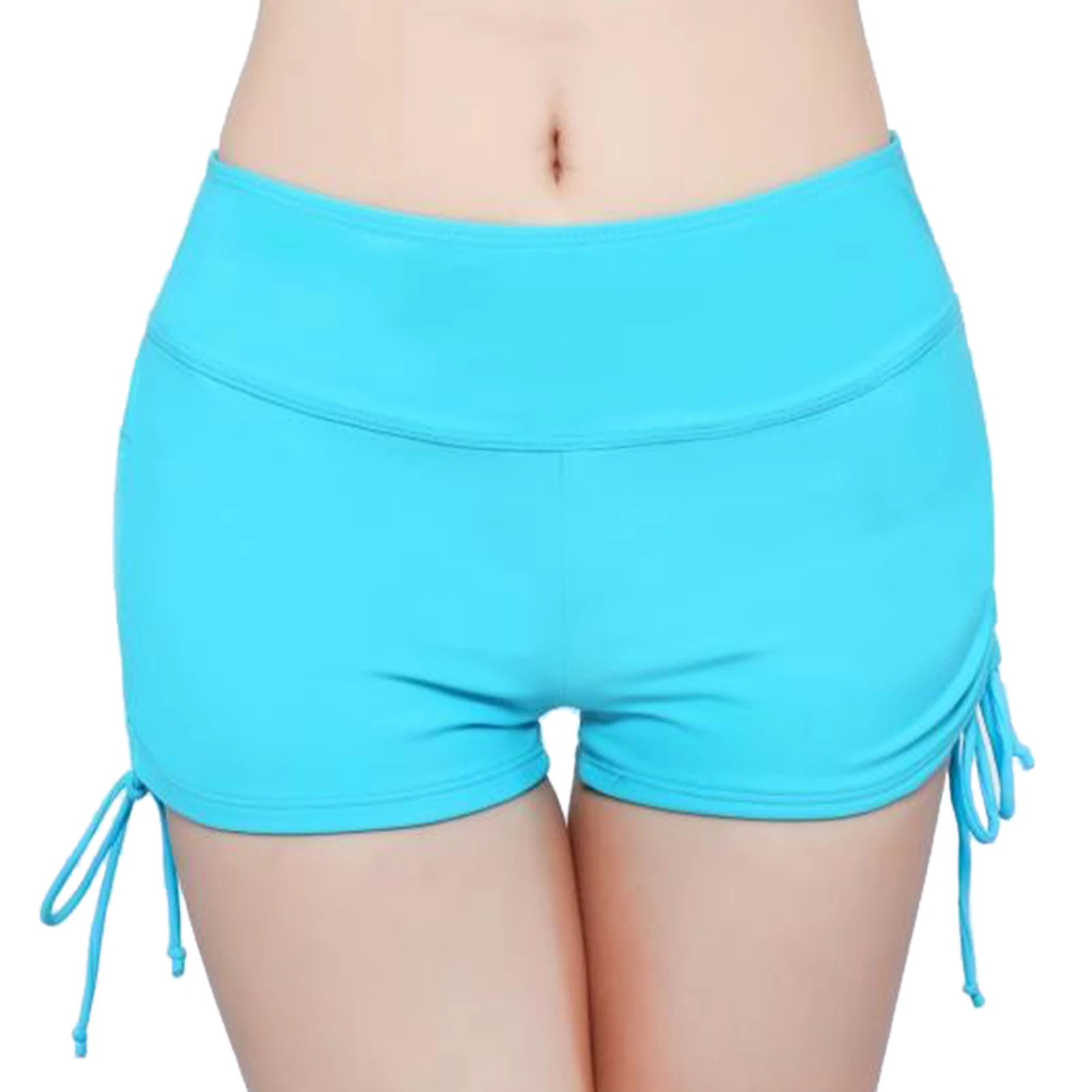 2022 New Women Summer Swim Shorts High Waist Sides Drawstring Stretch Sports Boyshorts Bathing Suit Tankini Bottoms