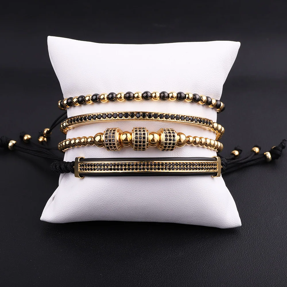 JARAVVI High Quality Luxury CZ Pave Charm Stainless Steel Beads Macrame Friendship Bracelet Men Jewelry Gift