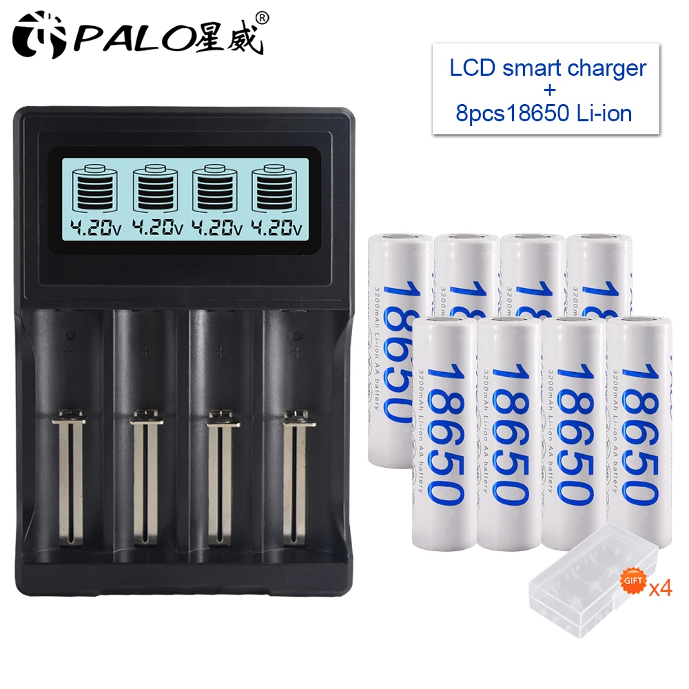 

PALO 18650 Rechargeable Battery with 3.7V Battery Charger for 26650 14500 16340 18650 Battery