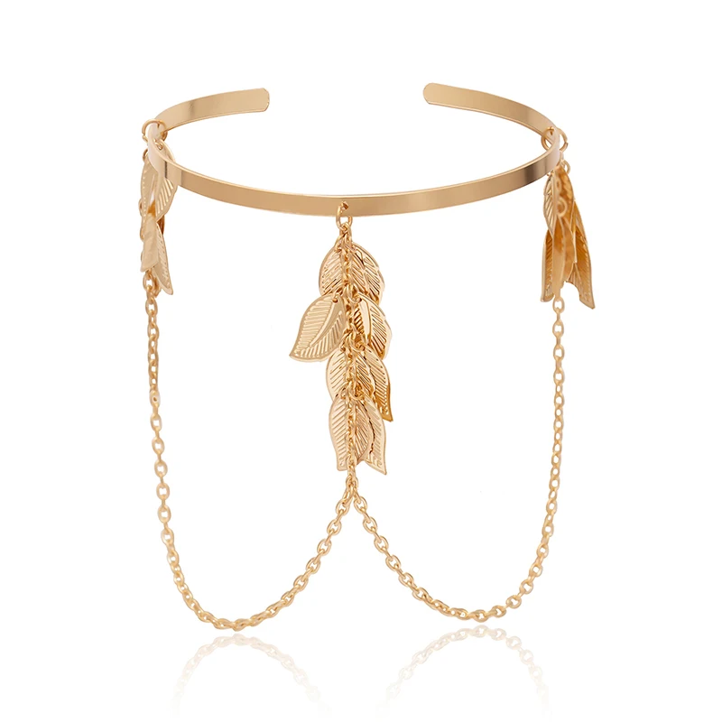 2021 Boho Gold Silver Color Leaves Upper Arm Bracelet for Women Fashion Retro Bracelet Bangle Jewelry Female Charms Bracelets image 3