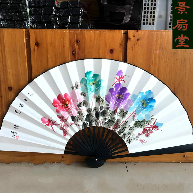 Wall Mount Paper Decorative Fan Classical Blank Xuan Paper Decoration Fan Large Living Room Decorative Hand Painting Fans