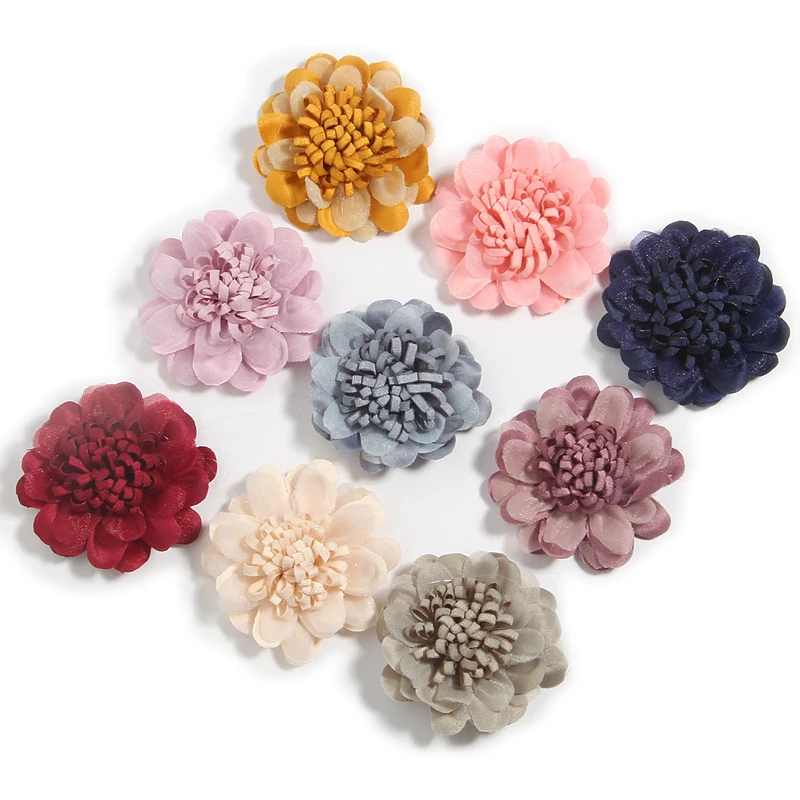 

60PCS 4.2CM 1.7" Carrot shreds Satin Fabric Flowers Bouquet For Baby Girls Hair Accessories Chiffon Hair Flower For Headband