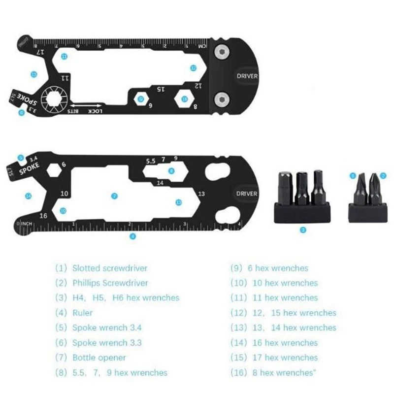 Fabricante de venda direta criativo edc multifuncional ferramenta manutenção bicicleta ao ar livre chave chave chave conveniente