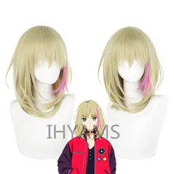 Rika Kawai Cosplay Wig Wonder Egg Priority Cosplay 40cm Long Blonde Highlighted Pink Synthetic Hair Heat Resistant + Wig Cap