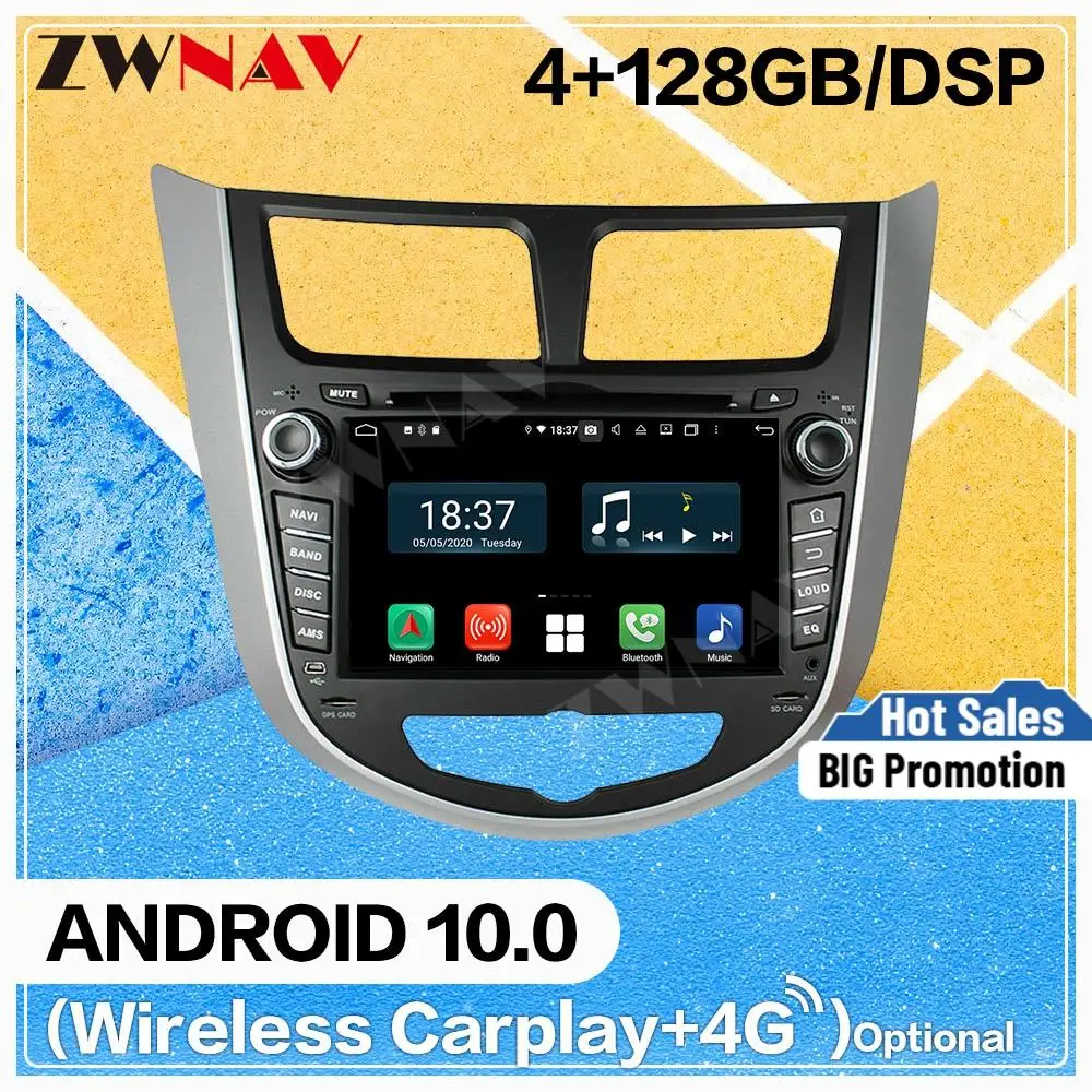 128GB Carplay Android 10 screen Multimedia DVD Player for HYUNDAI VERNA ACCENT 2011 2012 BT GPS Navi Auto Radio Stereo Head unit