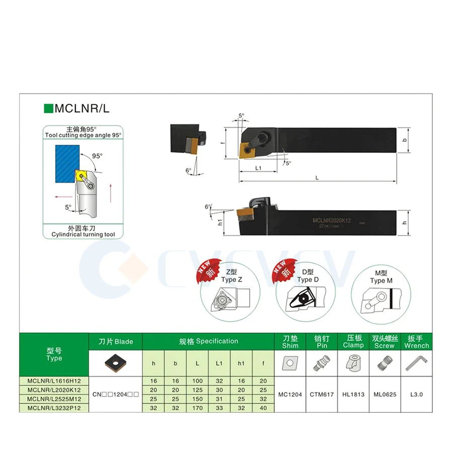 1pc Holder MCLNR2020K12 MCLNR2525M12 Tool portautensili per tornitura esterna + 10 pezzi CNMG inserti in metallo duro Set di utensili per tornio