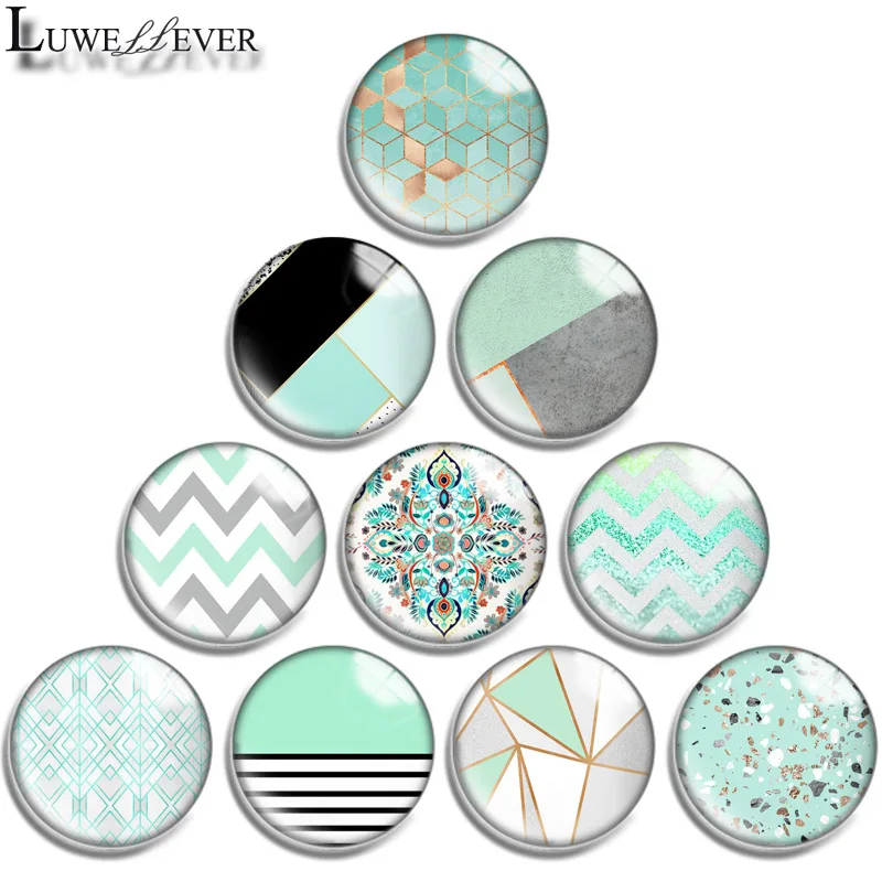 12mm 14mm 16mm 20mm 25mm 30mm 692 Geometric Green Mix Round Glass Cabochon Jewelry Finding 18mm Snap Button Charm Bracelet