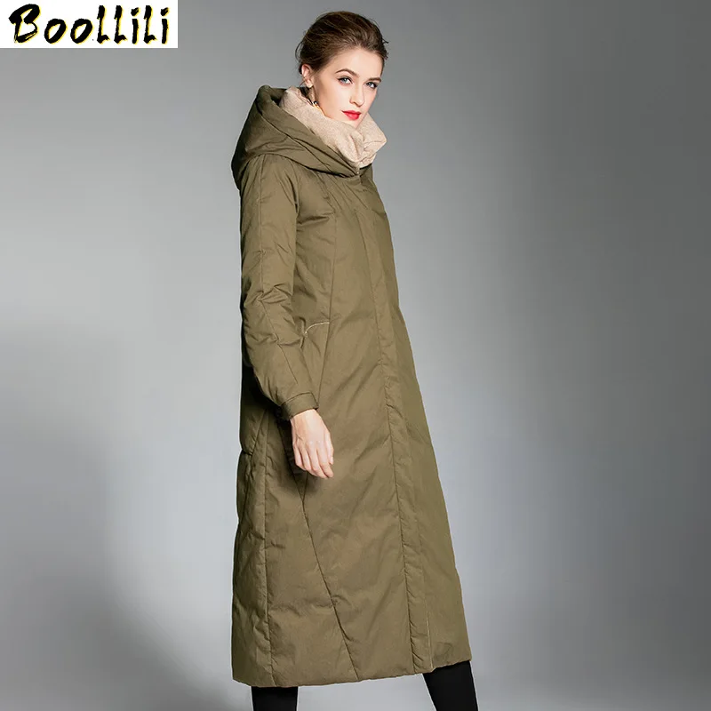 

Winter Boollili Women's Down Jacket Hooded Coats Puffer Female Jacket Plus Size 90% White Duck Down Coat High Quality