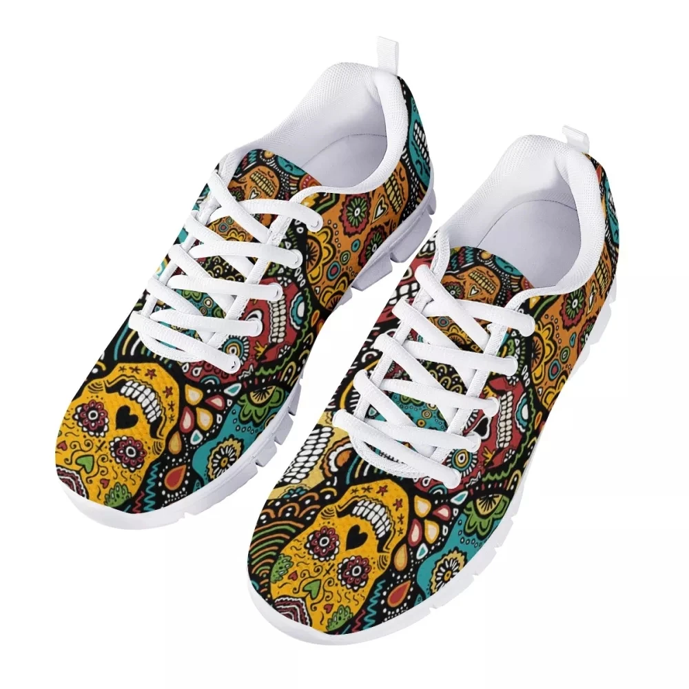 WHEREISART Classic Sugar Skull Printed Men Flats Sneakers Plus Size 48 Brand Design Spring Autumn Lace Up Walking Shoes Dropship