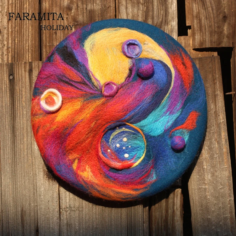 Faramita Holiday Luxury Colorful Women Paisley Handmade Manual Handwork Berets French Beret Painter Hats Interstellar Headwear