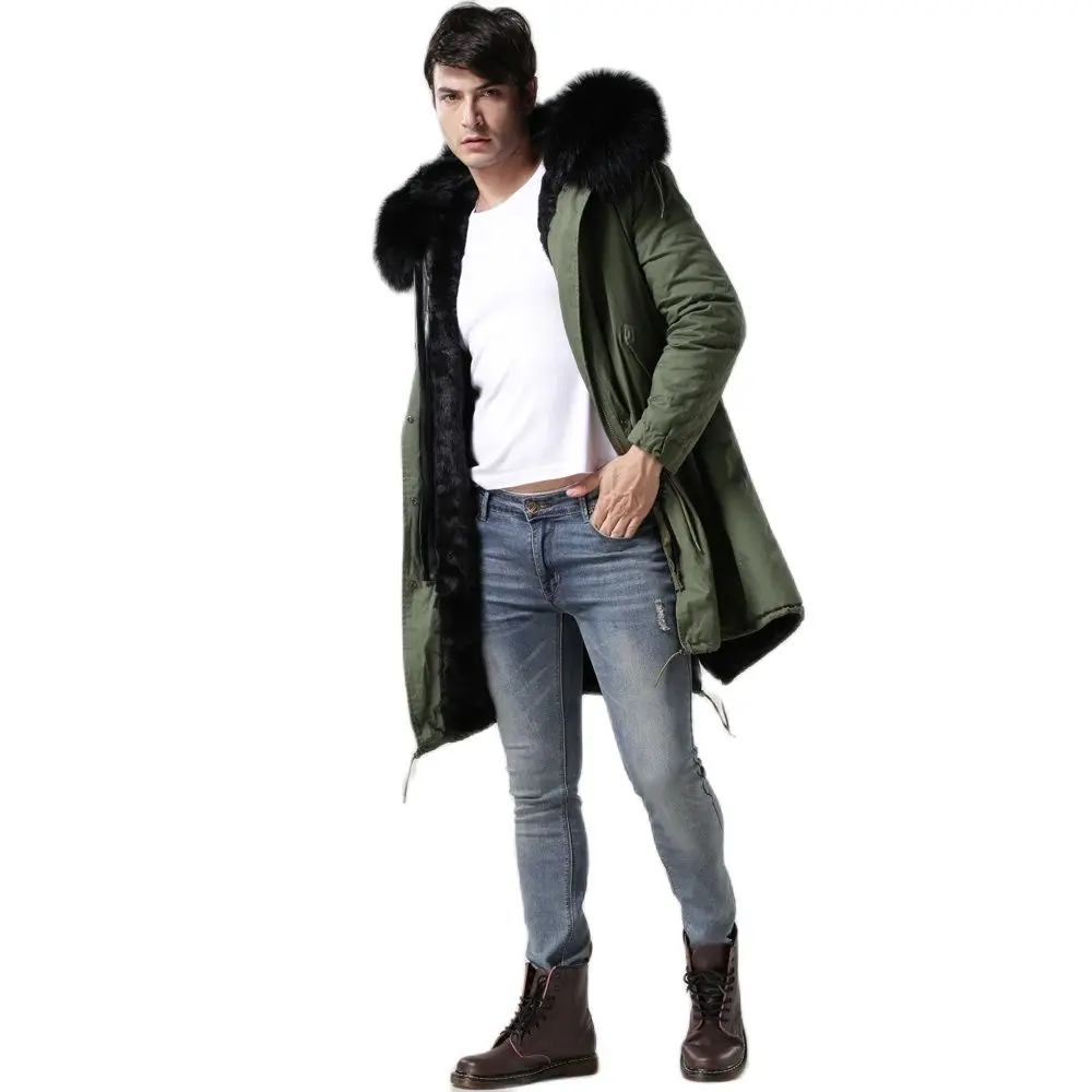 Hot Sale Plus Size Coat Winter Clothes For Men Faux Fur Parka Long Fashion Jacket Black Fur Lining Overcoat With Big Hooded